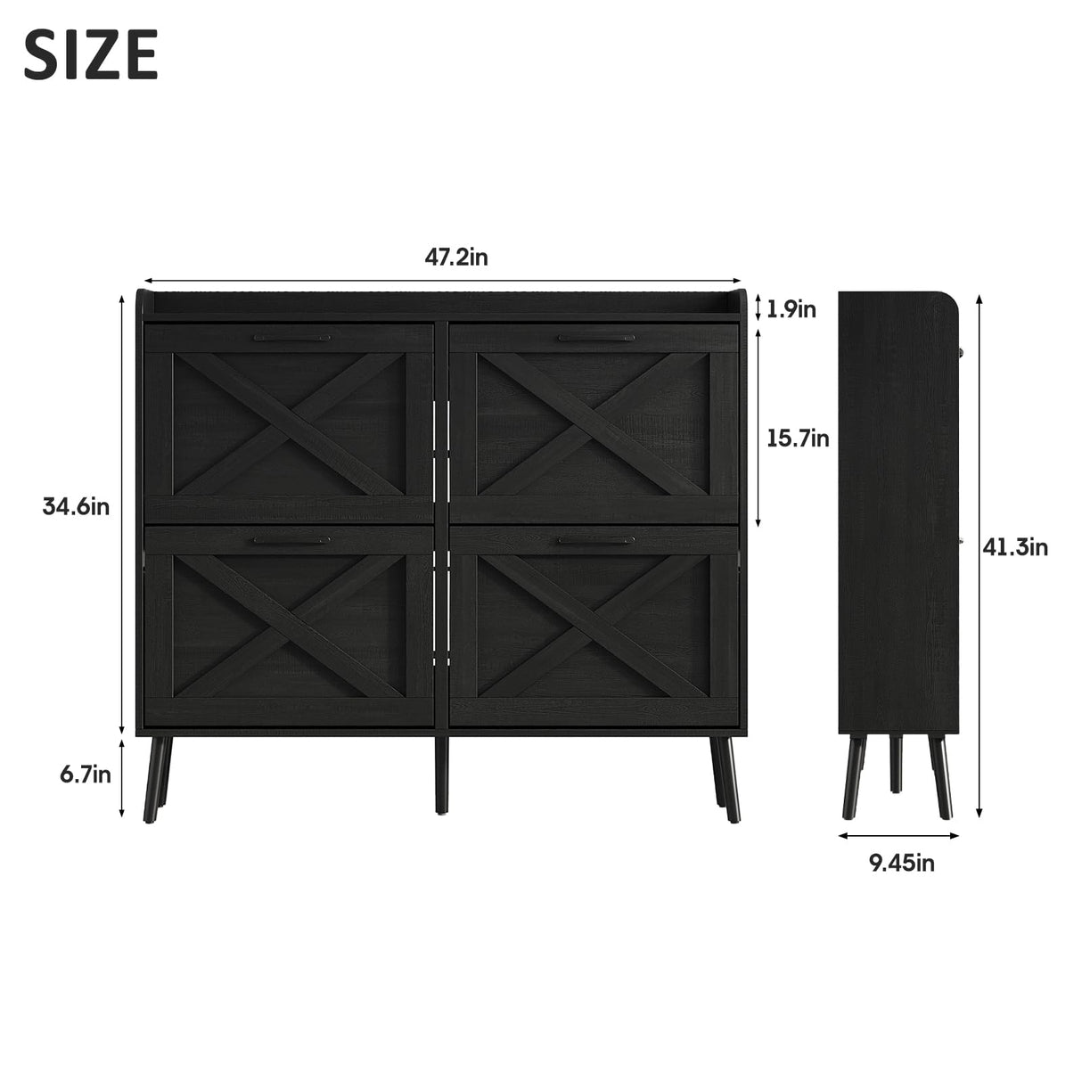 Maupvit Large Shoe Storage Cabinet with 4 Flip Drawers, Narrow Shoe Cabinet for Entryway with Wooden Legs, Freestanding Hidden Shoe Rack Organizer ＆ Metal Hinges, Black Maupvit