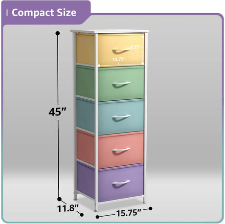 Sorbus Fabric Dresser for Kids Bedroom - Chest of 5 Drawers, Tall Storage Tower, Clothing Organizer, for Closet, for Playroom, for Nursery, Steel Frame, Fabric Bins - Wood Handle (Pastel) Sorbus