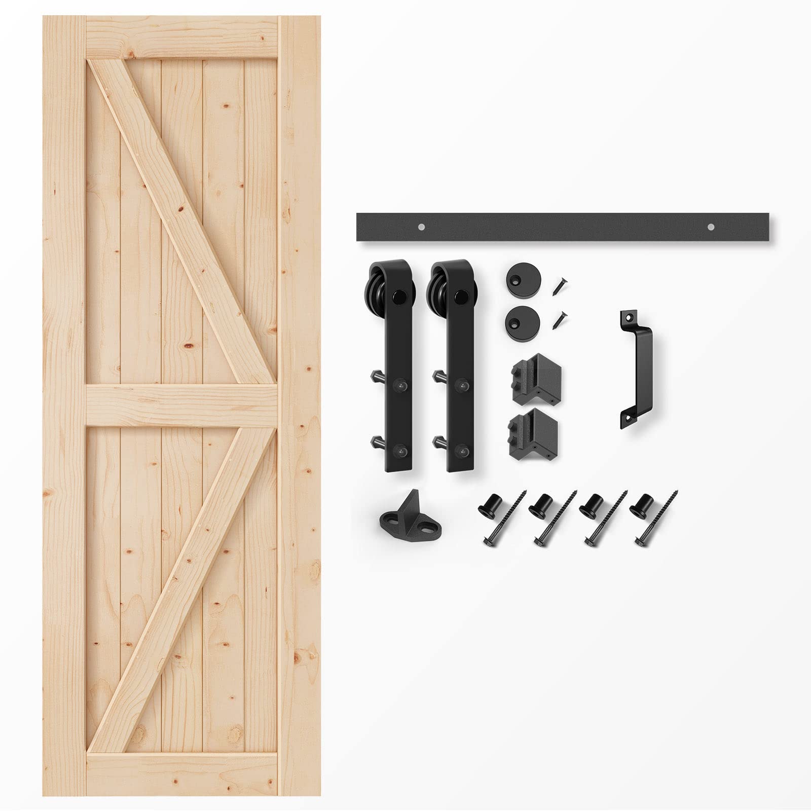 EaseLife 30in x 84in Sliding Barn Door with 5FT Barn Door Hardware Kit & Handle Included,DIY Assemblely,Easy Install,Apply to Interior Rooms & Storage Closet,K-Frame,Natural - WoodArtSupply