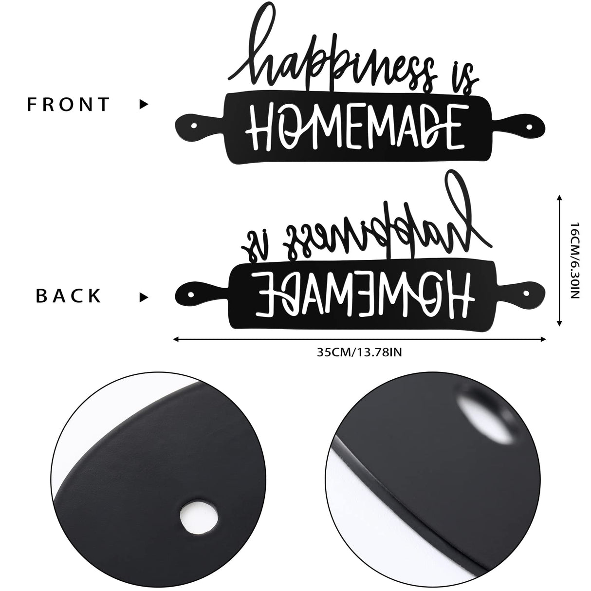 Funrous Kitchen Wall Art Decor Happiness Is Homemade Metal Sign Black Rustic Farmhouse Kitchen Decor Hanging Decorative Signs and Plaques for Home Dining Garden Room 13.8 x 6.3 Inch Funrous