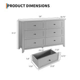 GAOMON 6 Drawers Dresser for Bedroom, 53.9" W Farmhouse Wood Dressers & Chest of Drawers for Clothes, Tall Storage Dressers Organizer with Deep Drawers for Living Room, Closet, Hallway, Grey GAOMON