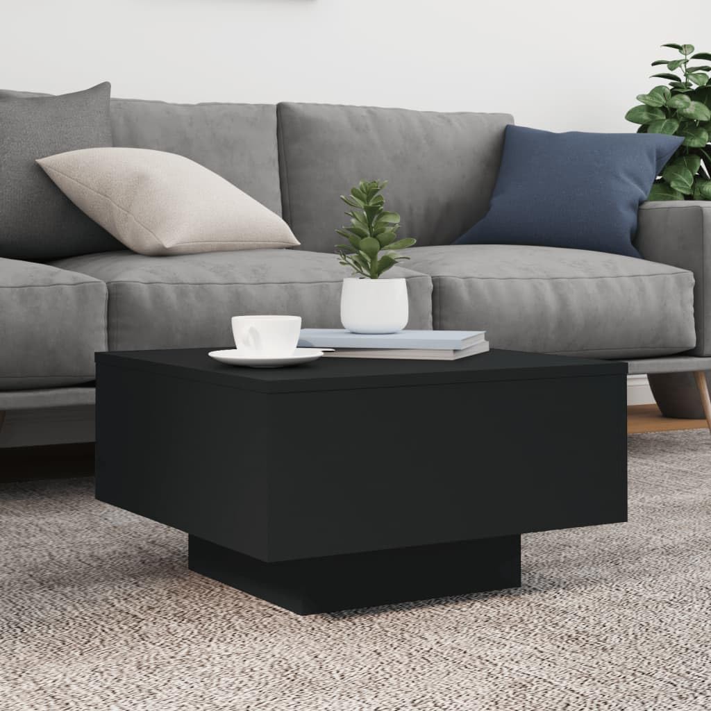 vidaXL Coffee Table with LED Lights, Black, 21.7"x21.7"x12.2", Modern Style, Engineered Wood Material, Lounge or Living Room Table vidaXL