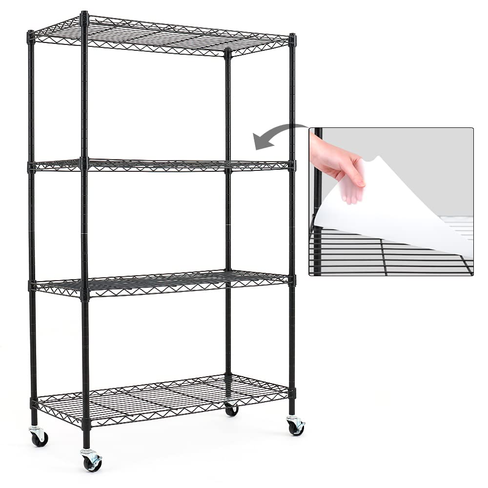 Catalina Creations EFINE 4-Shelf Shelving Units and Storage on Wheels, NSF Certified, Adjustable Carbon Steel Wire Shelving Unit Rack for Garage, Kitchen, Office, Black (50H X 30W X 14D)