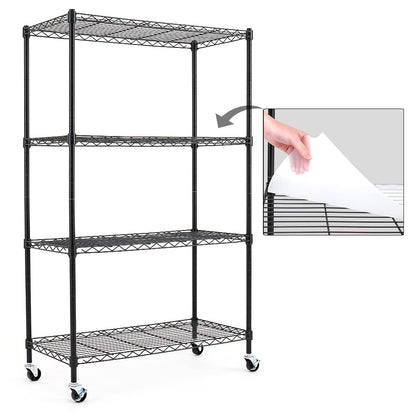 Catalina Creations EFINE 4-Shelf Shelving Units and Storage on Wheels, NSF Certified, Adjustable Carbon Steel Wire Shelving Unit Rack for Garage, Kitchen, Office, Black (50H X 30W X 14D)