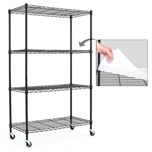 Catalina Creations EFINE 4-Shelf Shelving Units and Storage on Wheels, NSF Certified, Adjustable Carbon Steel Wire Shelving Unit Rack for Garage, Kitchen, Office, Black (50H X 30W X 14D)