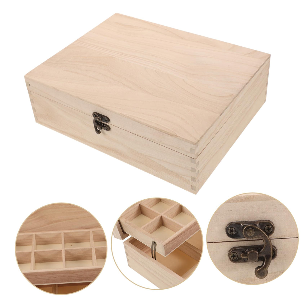 LALADEFIEE Unfinished Jewelry Box DIY Wooden Trinket Box Wood Storage Box Keepsake Jewelry Box with Locking Clasps for Rings Earrings Necklaces Watches Bracelets LALADEFIEE