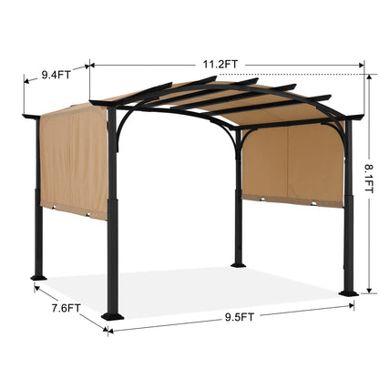 ABCCANOPY Outdoor Pergola 10'x12', Arched Patio Pergola with Retractable Sun Shade, Beige