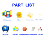 WELLFUNTIME Inflatable Bounce House with Blower, Jumping Castle Slide, Kids Bouncer with Ball Pit, Basketball Rim, Dart Target Game WELLFUNTIME