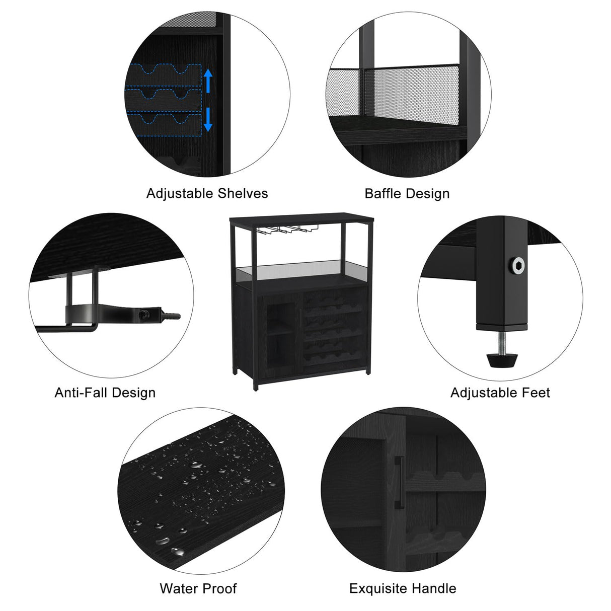 GAOMON Coffee Wine Bar Cabinet with Storage and Detachable Rack, Farmhouse Sideboard and Buffet Cabinet with Glass Holder and Mesh Door, Liquor Coffee Bar Cupboard, Black GAOMON