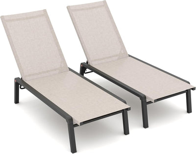 FHVIT Patio Chaise Lounge Set of 2 with 4 Adjustable Backrest, Foldable Aluminum Chaise Lounge Chair Recliner for Outdoor, Poolside, Sun Tanning Beige