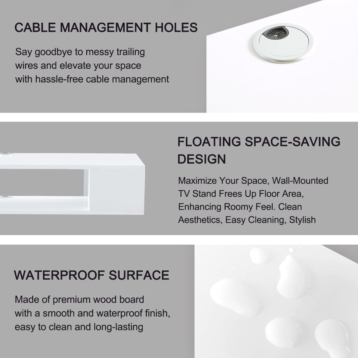 GHC Floating TV Stand, Wall Mounted Entertainment Center and Cabinet Shelf, Media Console for DVD Player, Space-Saving Under TV Shelf for Bedroom, Living Room (White) GHC