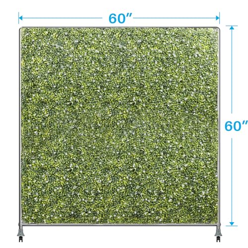 Patio 60" H x 60" W Faux Hedge Wall Room Divider with Wheels, Artificial Boxwood Panels Greenery Wall Privacy Screen Freestanding, Room Partition Decor Mobile Backdrop for Outdoor Indoor Patio