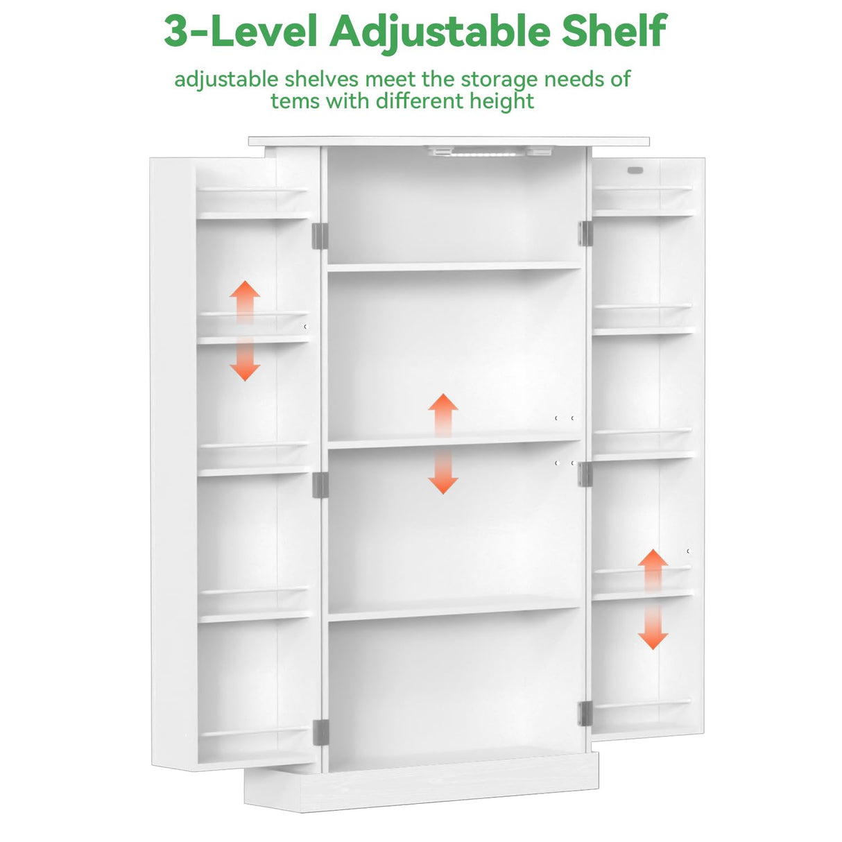 FJTJBSI 50" LED Kitchen Pantry Cabinet White Storage Cabinet Food Pantry with Doors and Adjustable Shelves Freestanding Buffet Cupboards Sideboard for Kitchen Living Room and Dinning Room FJTJBSI