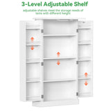 FJTJBSI 50" LED Kitchen Pantry Cabinet White Storage Cabinet Food Pantry with Doors and Adjustable Shelves Freestanding Buffet Cupboards Sideboard for Kitchen Living Room and Dinning Room FJTJBSI