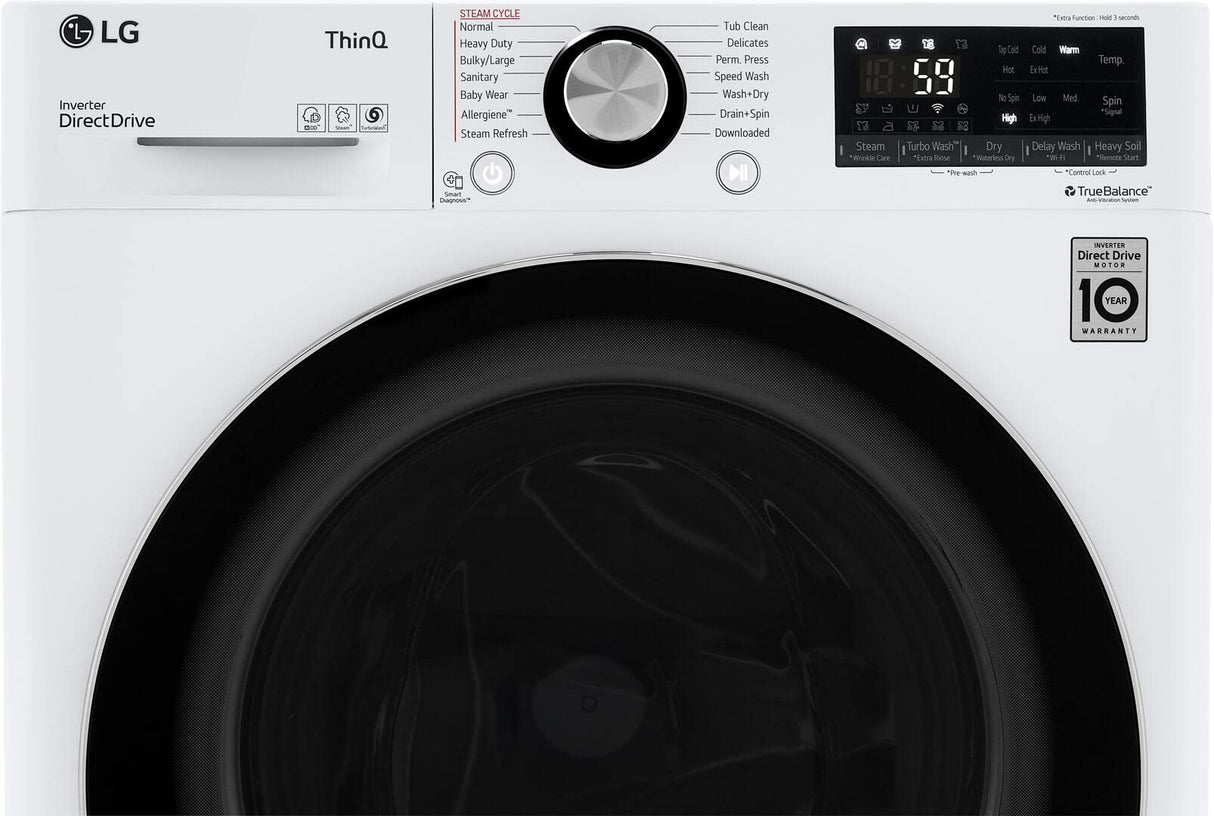 LG WM3555HWA 24 Inch Smart All In One Washer/Dryer with 2.3 cu. ft. Capacity, Wi-Fi Enabled, 14 Wash Cycles, 1400 RPM, Ventless, NeveRust Stainless Steel Drum, Quiet Operation, TrueBalance, Sensor Dry in White LG