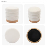COLAMY Sherpa Ottoman Footstool, Tufted Modern Foot Rest Stool with Wood Base for Living Room, Bedroom, Desk, Round Versatile Side End Table, Pouf, Makeup Seat, Cream COLAMY