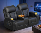 DG PEAFOWL Loveseat Recliner Sofa, Home Theater Seating with Center Console, Reclining Loveseat RV Couch with USB Ports & Phone Holders, Wall Hugger RV Sofa Furniture with Storage & Pocket DG PEAFOWL