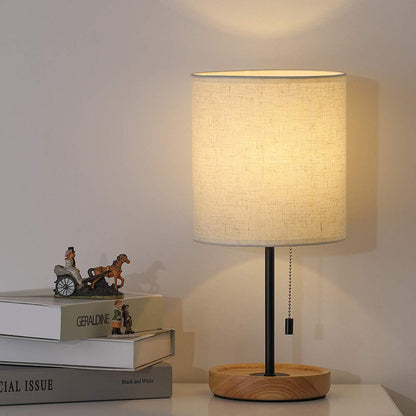 Modern Table Lamp, Nightstand Desk Lamp, Bedside Lamp With Wood Base And Linen Shade For Living Room, Bedroom, Office, College Dorm - WoodArtSupply