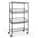 CAPHAUS NSF Commercial Heavy Duty 4 Tier Wire Shelving w/Two Trapezoid Baskets, Wheels, Leveling Feet, Storage Metal Shelf, Basement Garage Shelving Storage, Utility Wire Rack Storage Shelving Black CAPHAUS