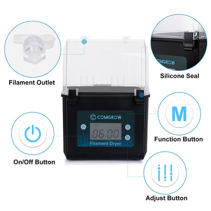 Comgrow 3D Printer Filament Dryer Box, Comgrow 3D Filament Storages, Keeping Filaments Dry During 3D Printing, Compatible with 1.75mm/2.85mm PLA ABS Material, Filament Dehydrator, Spool Holde - WoodArtSupply