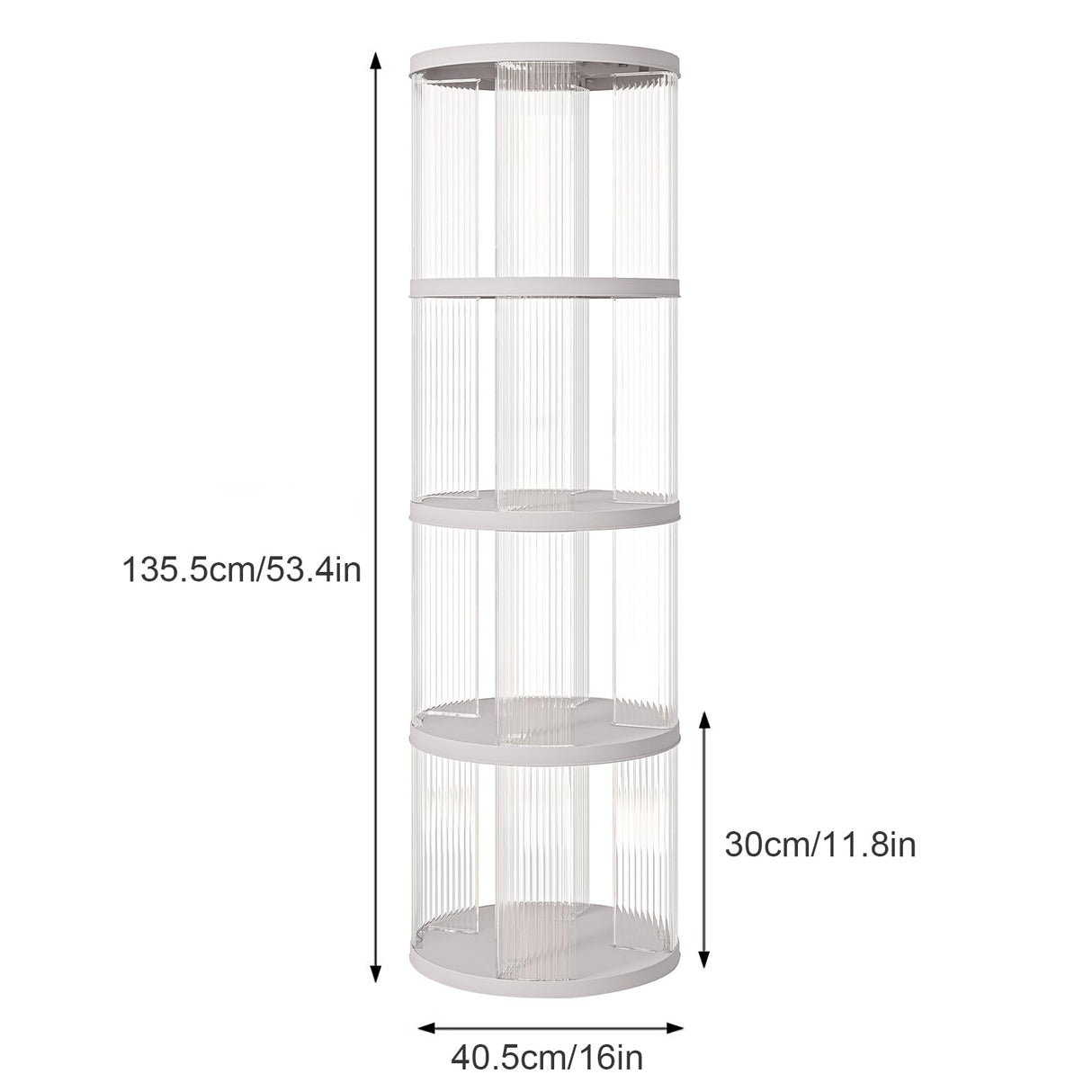 SYNCVIBE 4 Tier Rotating Bookshelf, Small Corner Bookshelf for Small Space, 360 Display Floor Standing Bookcase, Plastic Narrow Book Organizer Shelf for Bedroom, Living Room, Round, White SYNCVIBE