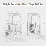 Giantex 3 Tier Folding Step Ladder, Multifunction 3-in-1 Wood Step Stool, Display Ladder and Storage Shelf for Library, Home Kitchen, Household Work, White Giantex