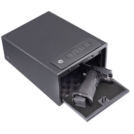 SOULYI Digital Gun Safe For Pistols With Two Quick Access,Handgun Safe With Pop Up Door,Safety Device With Keypad Storing Firearms Ammunition Money Valuables For Home Cabinet Car Under Bed Use SOULYI