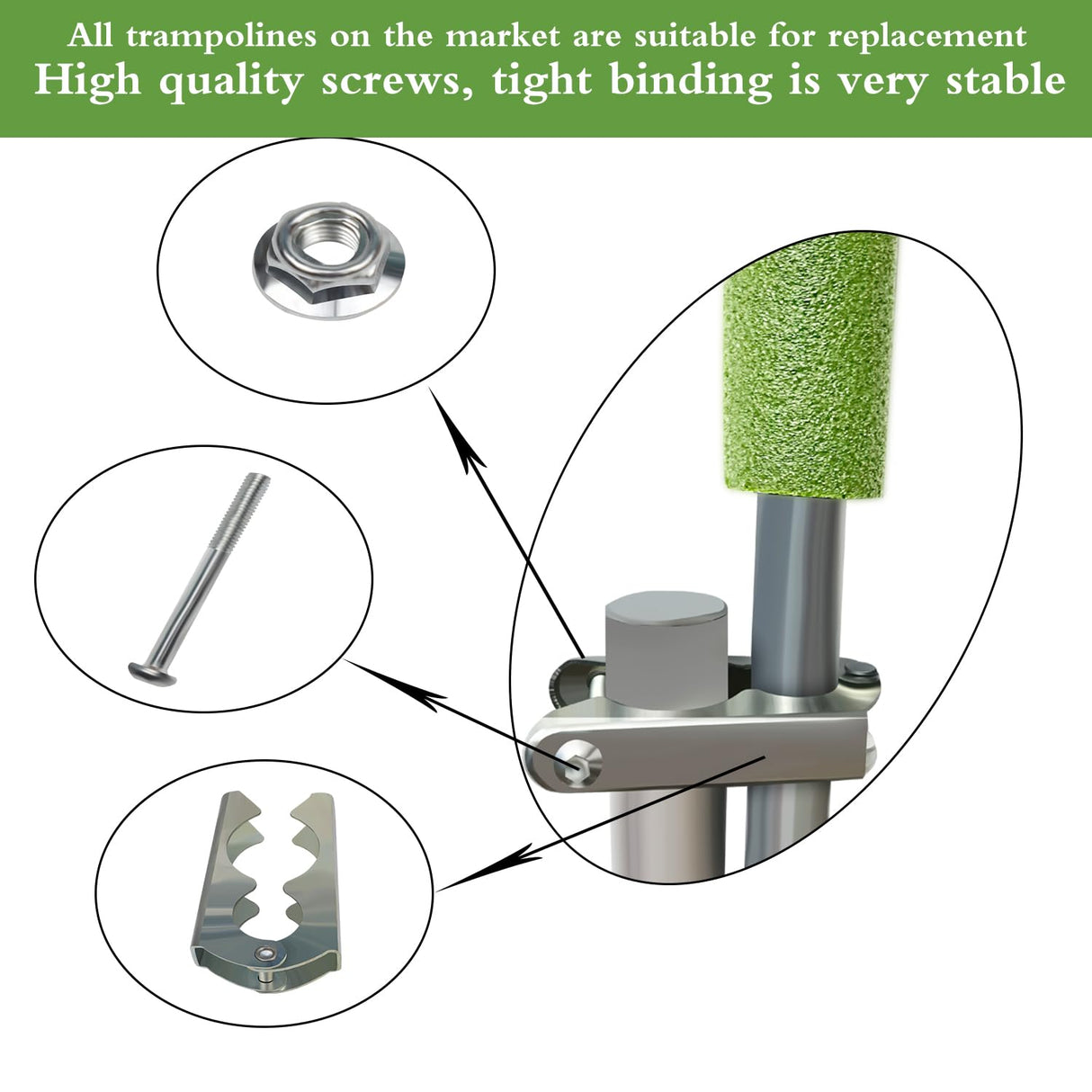 Universal Trampoline Poles, Replacement Poles with Clamp and Hardware and Enclosure Pole Connecters and Screws and Bolts, Pole Caps Fits Most Trampoline JEVEZEE