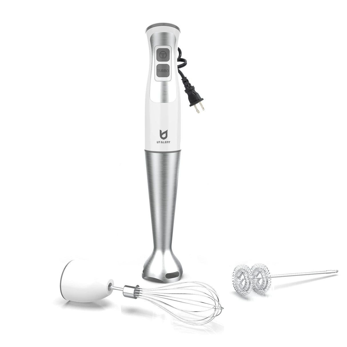 Immersion Hand Blender, UTALENT 3-in-1 8-Speed Stick Blender with Milk Frother, Egg Whisk for Smoothies, Coffee Milk Foam, Puree Baby Food, Sauces and Soups - White UTALENT
