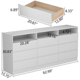 STIKELY 9 Drawer Dresser for Bedroom with Power Outlet and LED Light, White Dresser Chest of Drawers for Closet, Modern Dressers Organizer Cabinet for Living Room, Entryway, Hallway STIKELY