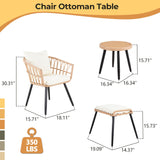 PORWEY 5 Piece Patio Bistro Set with Ottoman, Outdoor Wicker Apartment Balcony Furniture Sets, Rattan Table and Chairs Set of 2 for Porch Backyard Deck, Yellow,Beige PORWEY