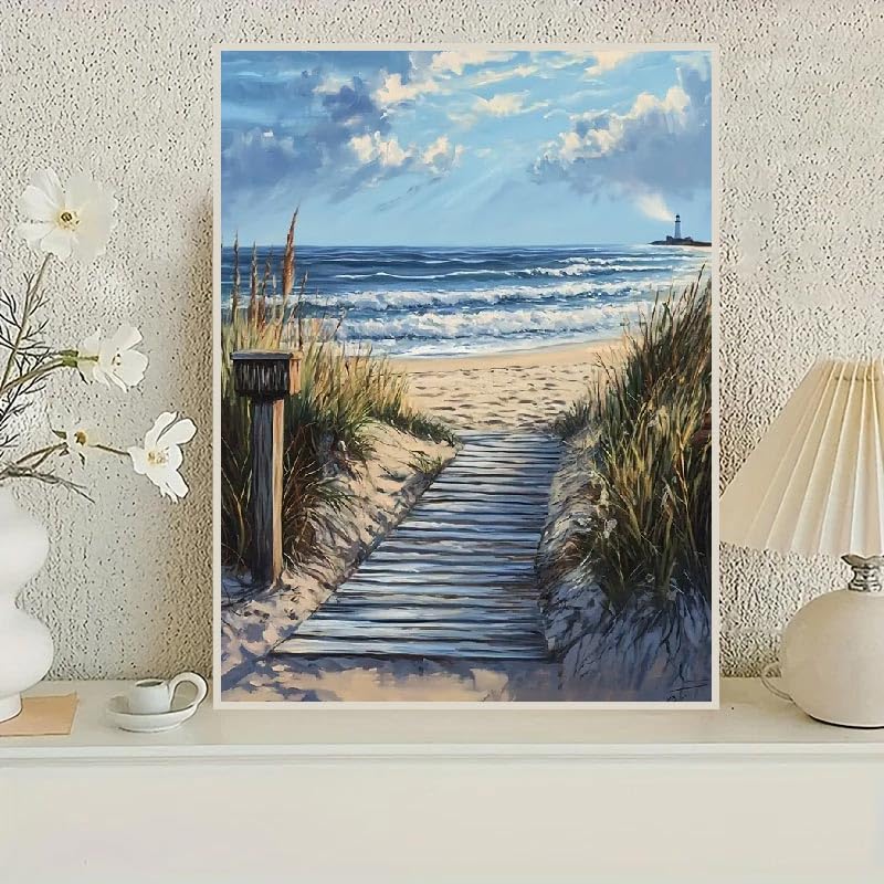 STGLCR 5D Beach Scenic Diamond Painting, Road Diamond Painting Kit for Adults, Diamond Art Kits for Begginners DIY Full Drill Crystal Rhinestone Arts and Crafts 16x12inch STGLCR