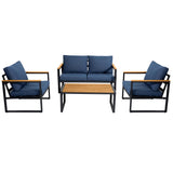COMLAX FIELD Patio Furniture Set, 4 Pieces Outdoor Patio Furniture with Coffee Table Set, Metal Patio Conversation Sets with Washable and High-Resiliency Sponge Cushions, Upgrade Blue COMLAX FIELD