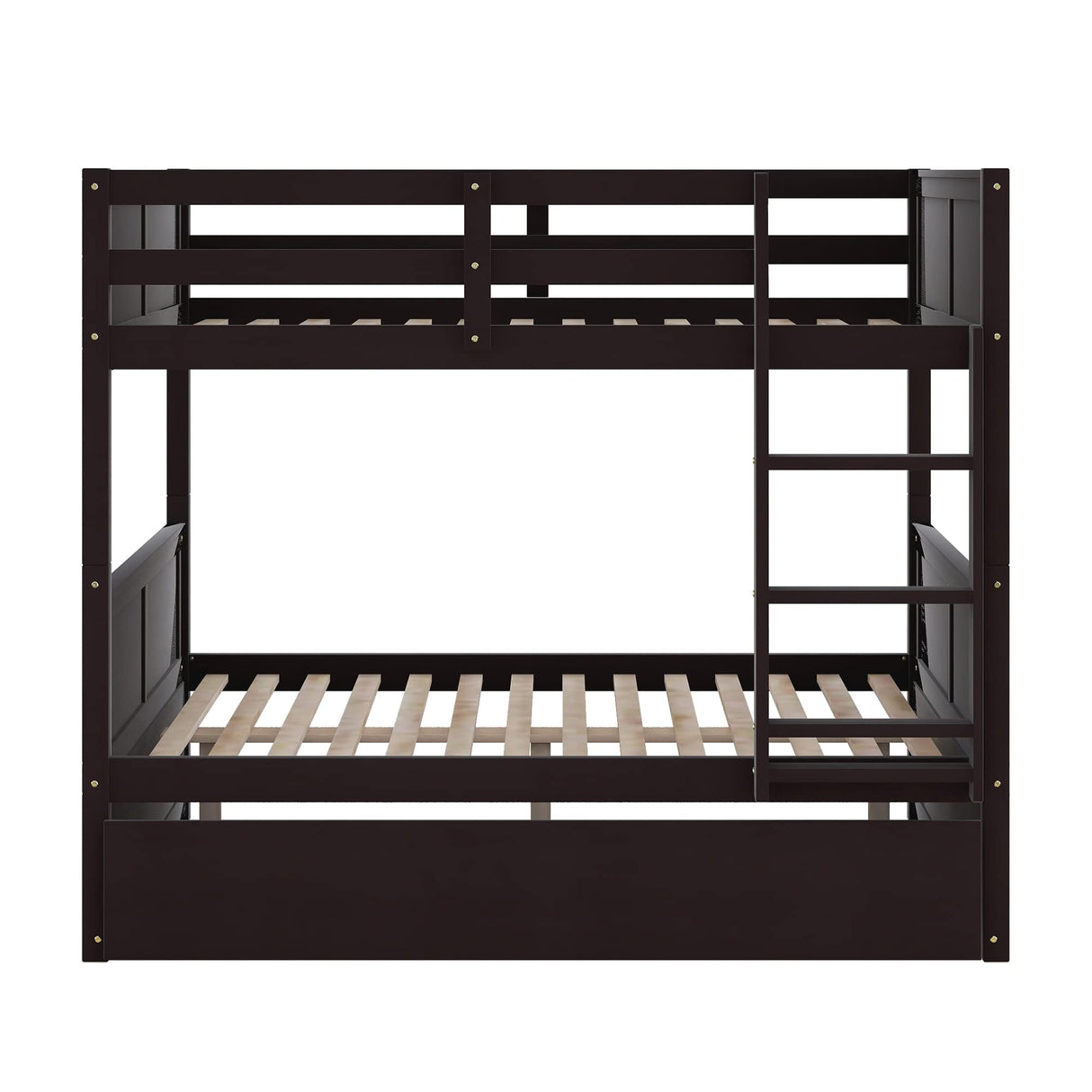 Merax Bunk Bed with Trundle, Full-Over-Full Wood Bed Frame No Box Spring Needed for Kids, Boys or Girls, Espresso Merax