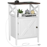 FFBCFDK End Table with Charging Station, Side Table with Power Outlet & USB Ports, Nightstand with 2 Tiers Storage Space and Storage Cabinet, Sofa Side Tables for Bedroom, Living Room,Office, White FFBCFDK