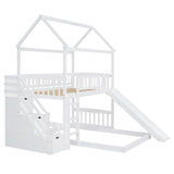 Bunk Bed with Slide, House Bunk Beds Twin Over Full Stairway Bunk Beds Playhouse Bunkbed with Storage for Kids Toddlers Girls/Boys, White Bellemave