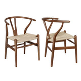Polynices Wishbone Chair, Weave Solid Wood Mid-Century Modern Y Shaped Backrest Dining Chair (Walnut Set of 2) Polynices