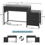 Hyomdeck Computer Desk with 5 Drawer, Reversible Office Desk with Power Outlets and USB Charging Ports, Sturdy Writing Table with File Cabinet and Printer Stand, Laptop Desk for Small Spaces, Black Hyomdeck