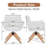 SOERGO Mid Century Accent Chair, Lambs Wool Vanity Chair Modern Cozy Desk Chair no Wheels with Amrest, Wood Legs for Living Room, Reading Room, Bedroom, White SOERGO