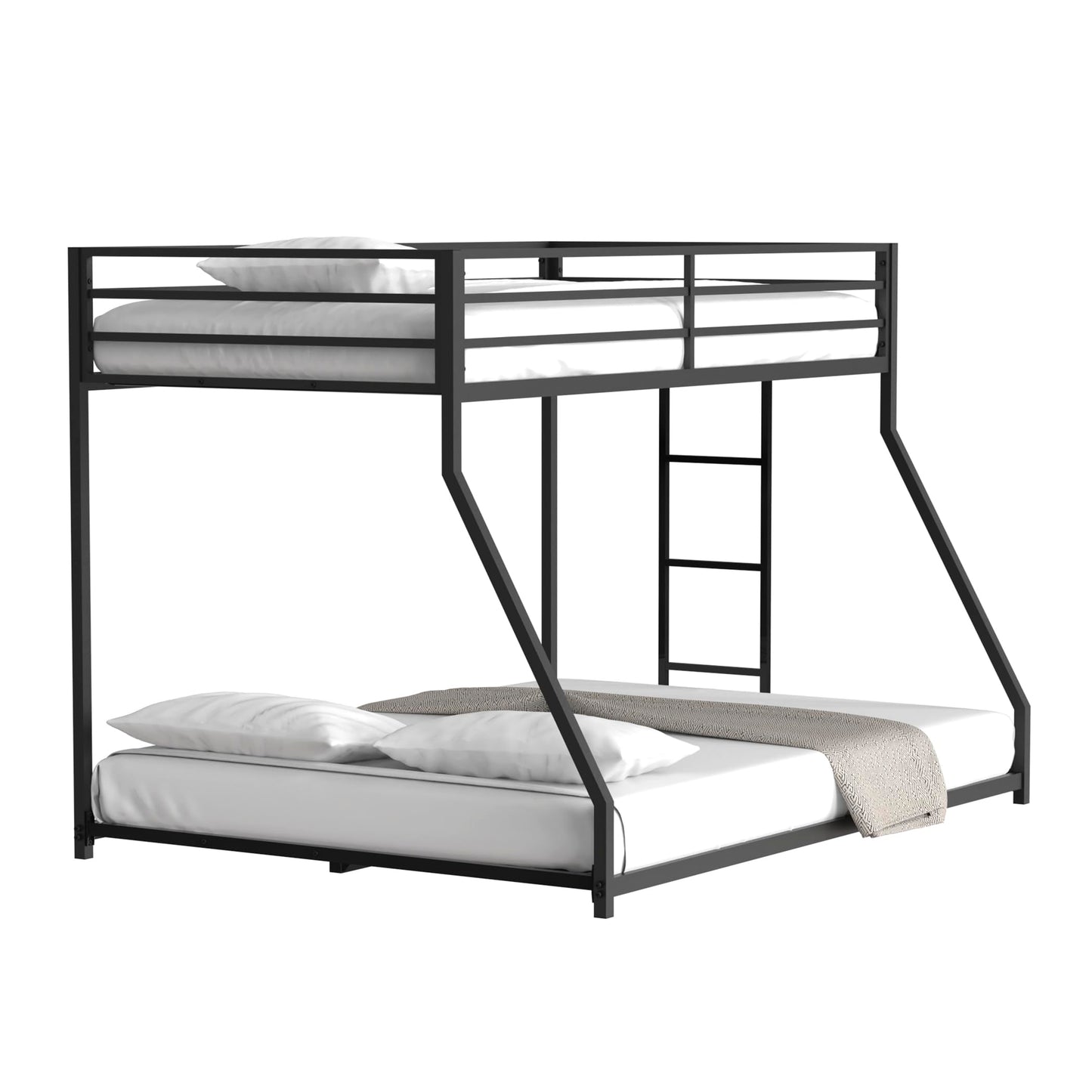 EMKK Twin Over Full Bunk Bed for Adults, Metal Bunk Beds Twin Over Full Size for Teens Dorm Bedroom Guest Room,Heavy Duty Bunk Beds with Ladder and Safety Full Length Guardrail (Black A)