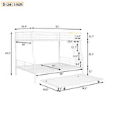 Full XL Over Queen Metal Bunk Bed with Trundle Heavy Duty Beds Frame Convertible Bunkbed with Safety Guard Rails, White Merax