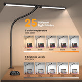 Led Desk Lamp for Office Home - Eye Caring Architect lamp with Clamp,Dual Screen Computer Monitor Gooseneck Smart Light: 24W 5 Color Flexible Adjustable Lighting Table Lamp for Study Drafting Pzloz