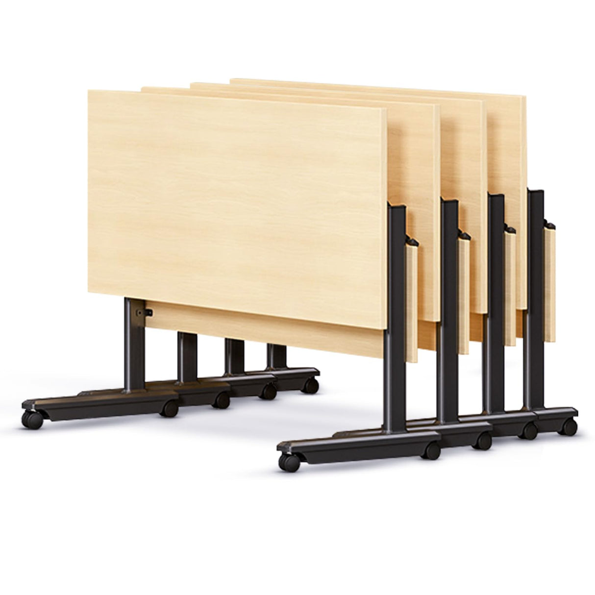 55in conference table,modern wood color office folding Flip Top Mobile Training Table With chair 55"D x 21.6"W x 29.5"H with wheels is convenient suitable for office meeting room classroom use (4Pcs ) Ptosziav