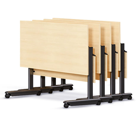 55in conference table,modern wood color office folding Flip Top Mobile Training Table With chair 55"D x 21.6"W x 29.5"H with wheels is convenient suitable for office meeting room classroom use (4Pcs ) Ptosziav