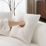 wellzoo Modern Curved 4-Seater Sofa, 106.7 inch Wide, Teddy Velvet Fabric, White wellzoo