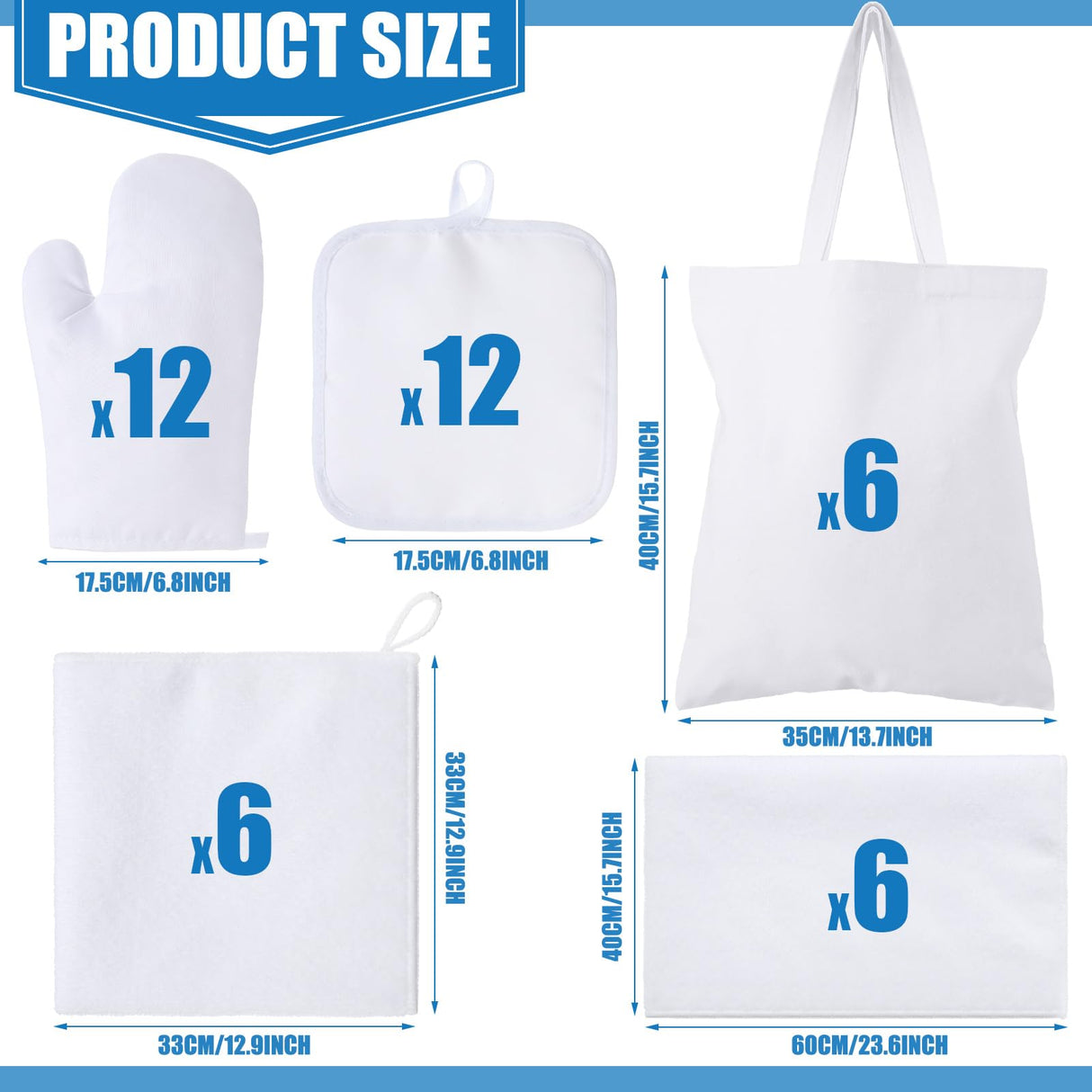 Buryeah 21 Pcs Sublimation Blanks Products White Oven Mitts and Pot Holders Sets Sublimation Pot Holder Blanks Sublimation Kitchen Towel Sublimation Oven Heat Gloves Sublimation Bags Buryeah