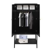 UHMUVFM Wardrobe Closet with 2 Doors, Rattan Wardrobe Cabinet with Shelves and Hanging Rail for Clothes, Bedroom Independent Wardrobe Closet (Black) UHMUVFM