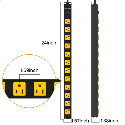 12 Outlet Long Power Strip, 3FT Power Cord, 2100 Joules Surge Protector, Wide Spaced Outlet Power Bar, Overload Protection Switch, Industrial Heavy Duty for Work Bench, Shop, Garage - WoodArtSupply