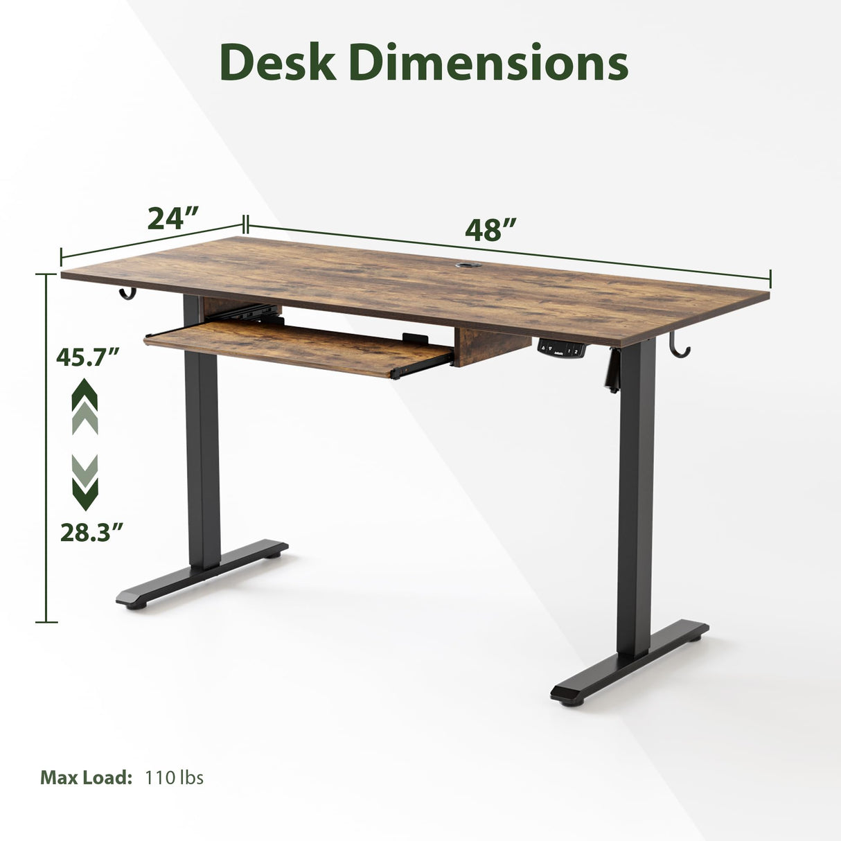 Agilestic Height Adjustable Desk with Keyboard Tray, 48 x 24 Inches Electric Standing Desk, Stand up Computer Table with Memory Preset, Modern Lift Motorized Gaming Workstation, Rustic Brown Agilestic