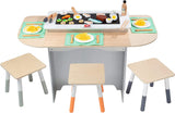 Hibachi Grill Wooden Kids Playset w/ Stools, Table Settings and Over 25 Toy Food Pieces - Noodles, Tongs, Meats, Veggies - Everything Your Little Chef Needs for Pretend Play Indoor Japanese Restaurant Svan